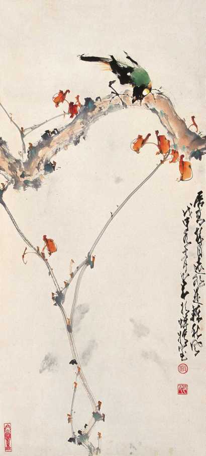 赵少昂 戊申（1968年）作 花鸟 立轴